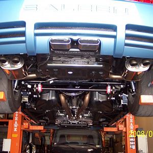 As you can see I killed that center exhaust and added dual 2-1/2 out lets for flowwwwwwwww ,9 inch currie and lots of BMR products