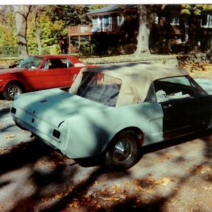Foreground:A work in progress My 65 convertible 289 HIPO Powered 4 spd convertible
Background: My first car red 66 289 V8 Coupe,Still have it owned f