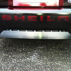 my custom painted rear GT bumper with "sheila" instead of "mustang"