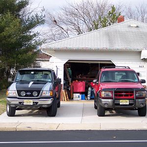 My 2000 Ranger 4X4, my wife's 99 Explorer Sport & the 69 Mustang in the garage.