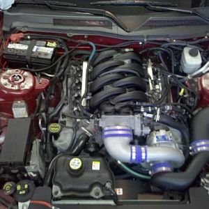 Aerial shot of the engine bay without a hood....